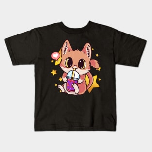 Cat Boba Tea Bubble Tea Anime Kawaii Kids T-Shirt